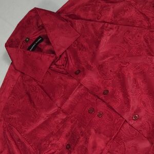 Barry Wang Red Paisley Long Sleeve Button-up Mens Shirt Size Medium